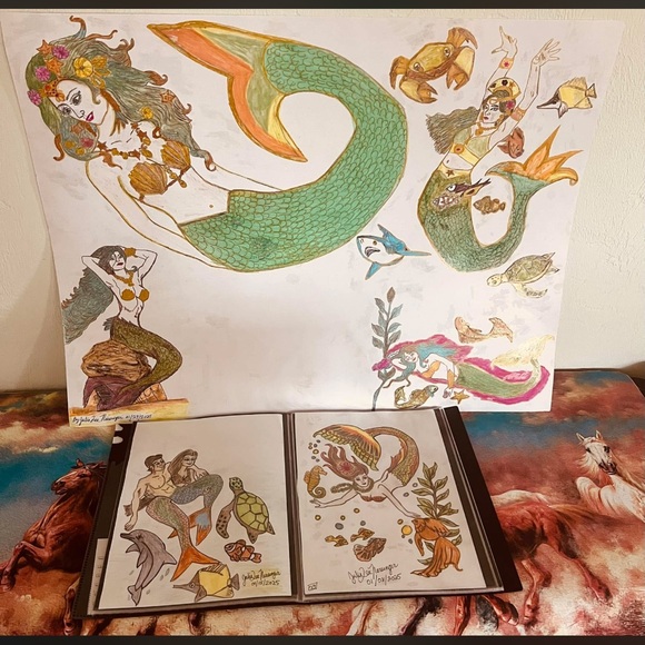 ( 0353) Women Mermaid Vibrant Orange Mermaid Graphic T-Shirt - Picture 5 of 9